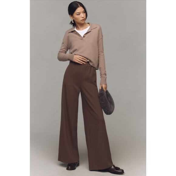 Anthropologie Tall NWT Maeve Stretch Knit Brown Wide Leg Pull On Pants XS - Picture 2 of 10